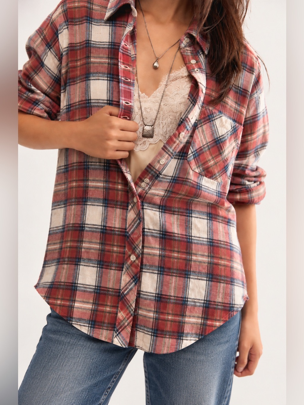 BeCool Cotton Flannel Button Down Faded Cranberry Cabincore Size Small